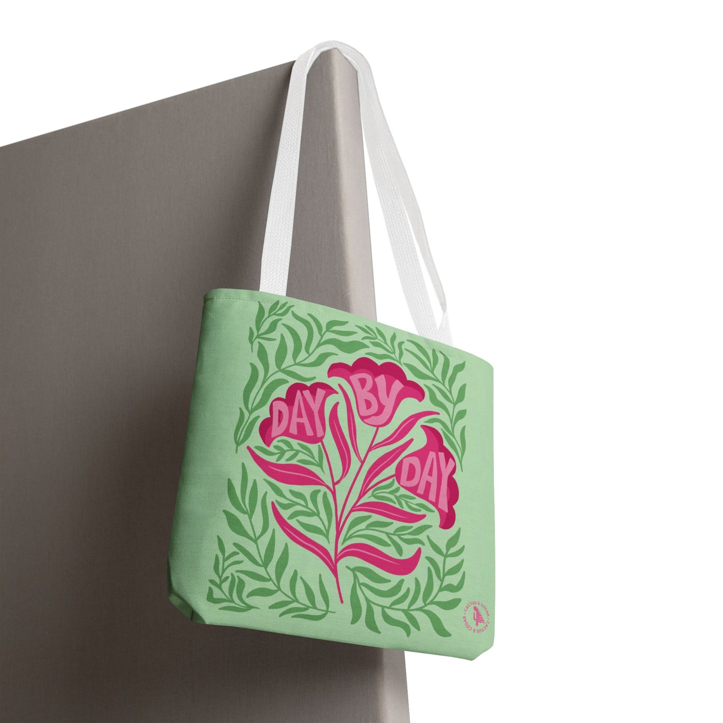 Day By Day Floral Tote Bag – Green & Pink Botanical Tote Bag