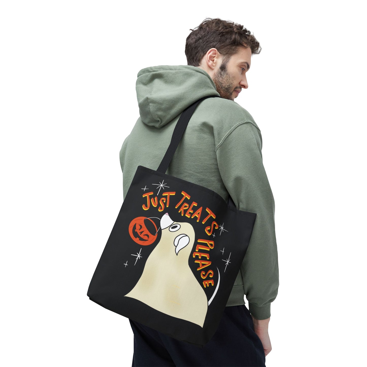 "Just Treats Please" Tote Bag / Ghost Dog Tote Bag / Trick or Treat Bag / Halloween Tote Bag