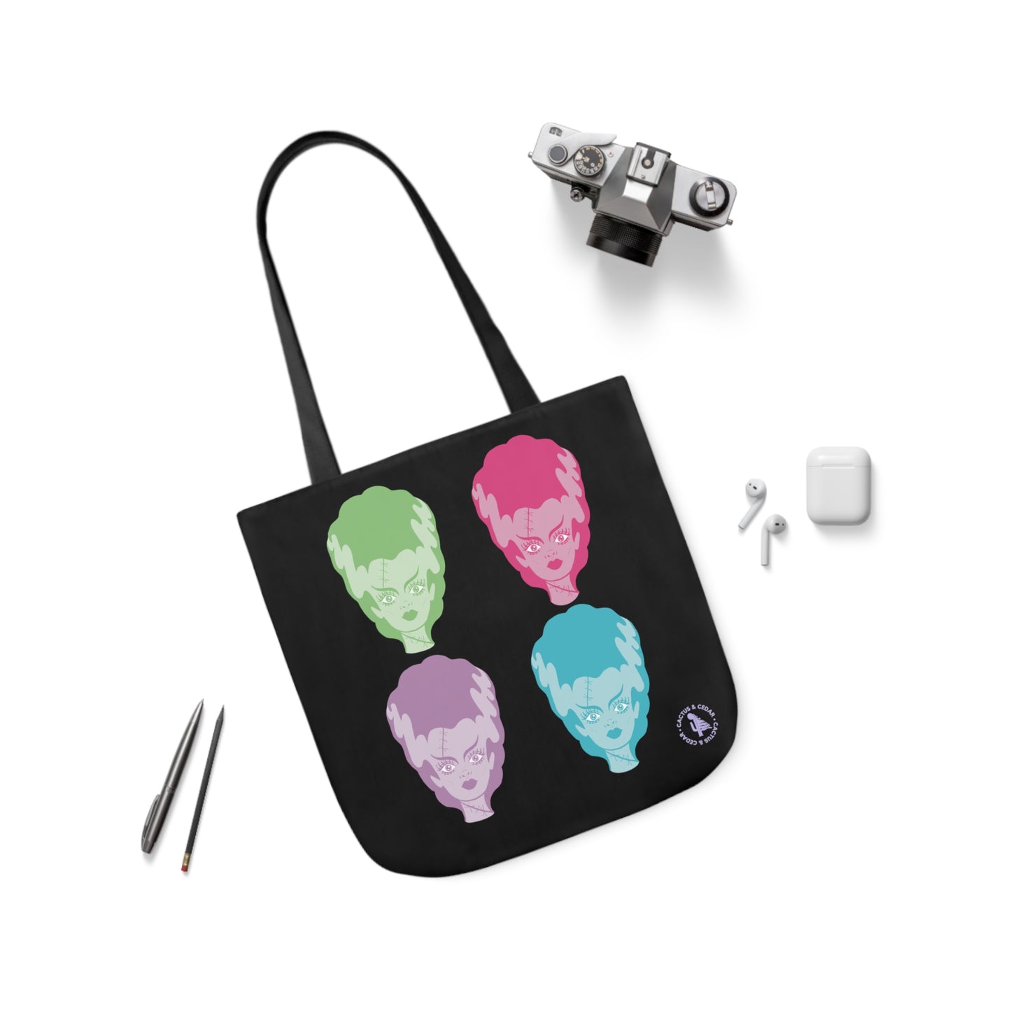 Technicolor Bride of Frankenstein Tote Bag / Halloween Tote Bags