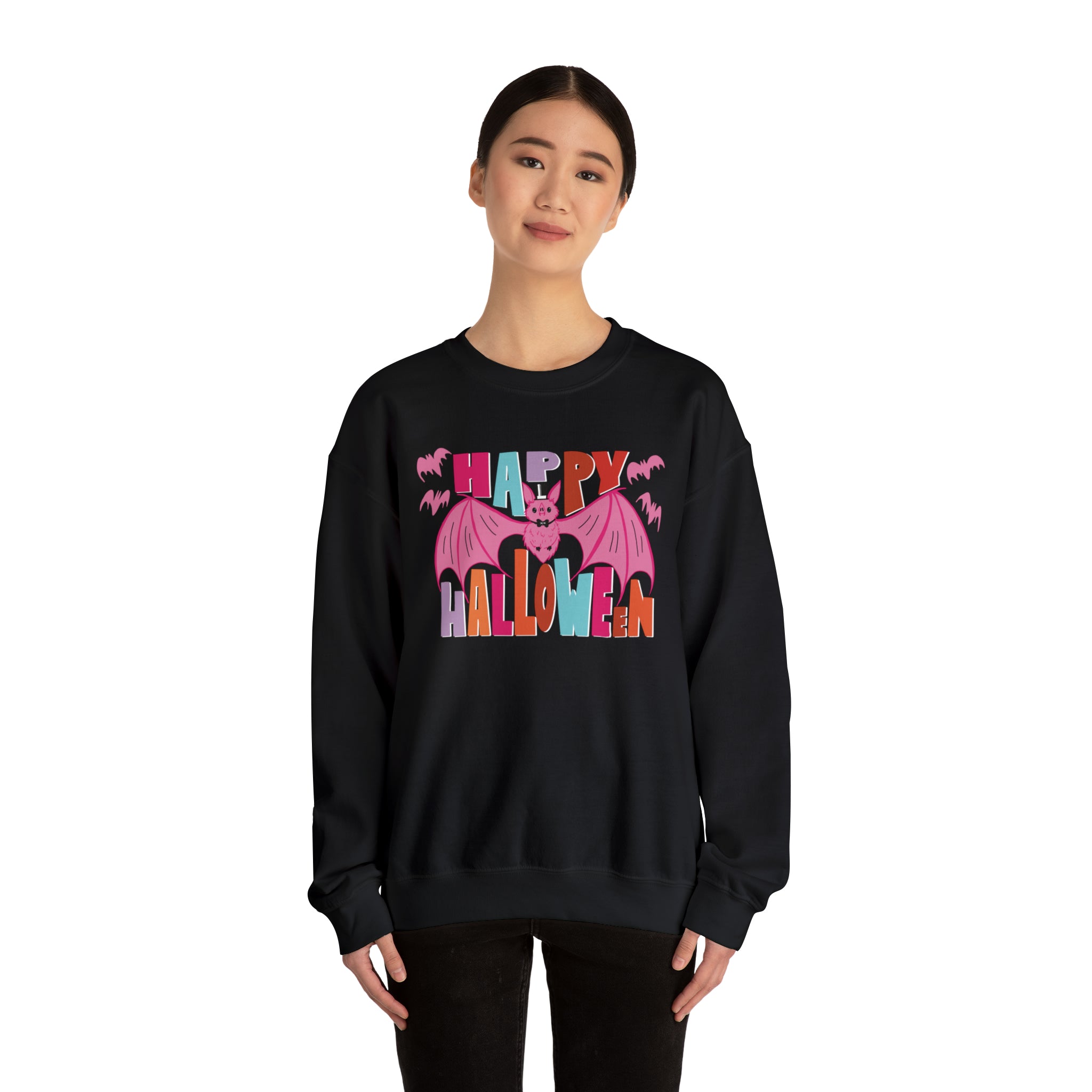 Pink Halloween Batty Crewneck Sweater / Happy Halloween Crewneck / Pink Bat  Sweatshirt
