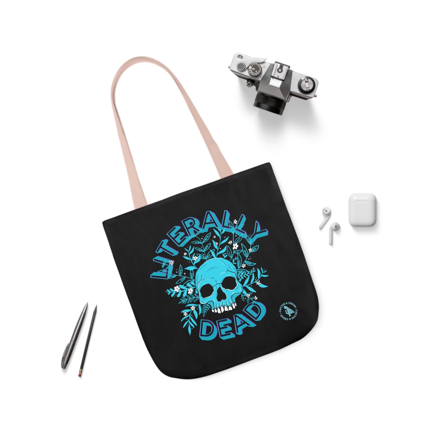 Literally Dead Tote Bag in Zombie Blue / Skull Tote Bag