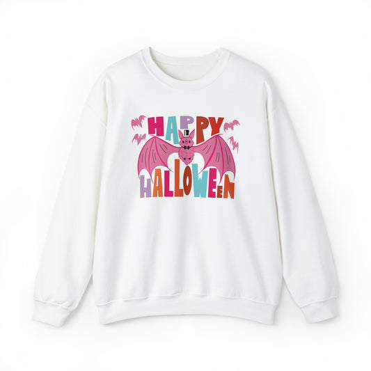 Happy Halloween Crewneck Sweater / Pink Bat Sweatshirt / Pink Halloween Batty Crewneck Sweater