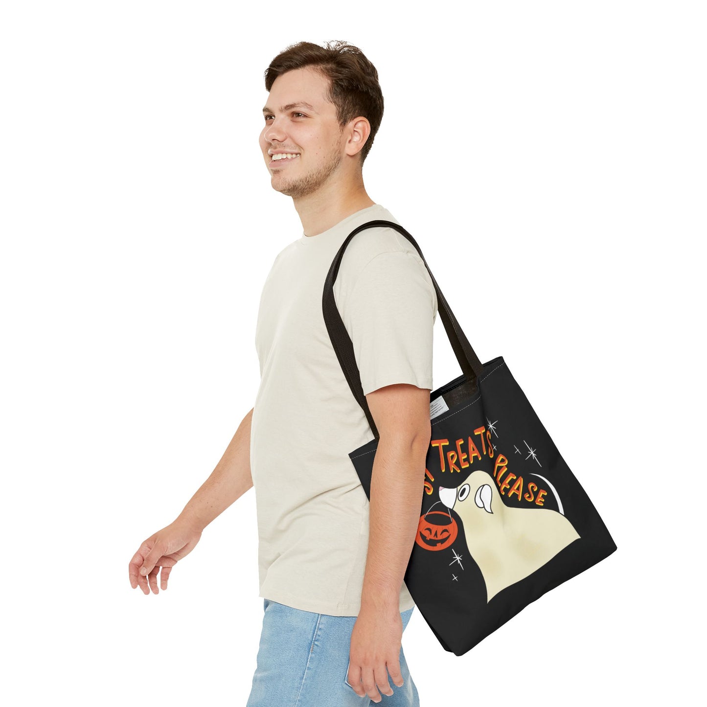 "Just Treats Please" Tote Bag / Ghost Dog Tote Bag / Trick or Treat Bag / Halloween Tote Bag