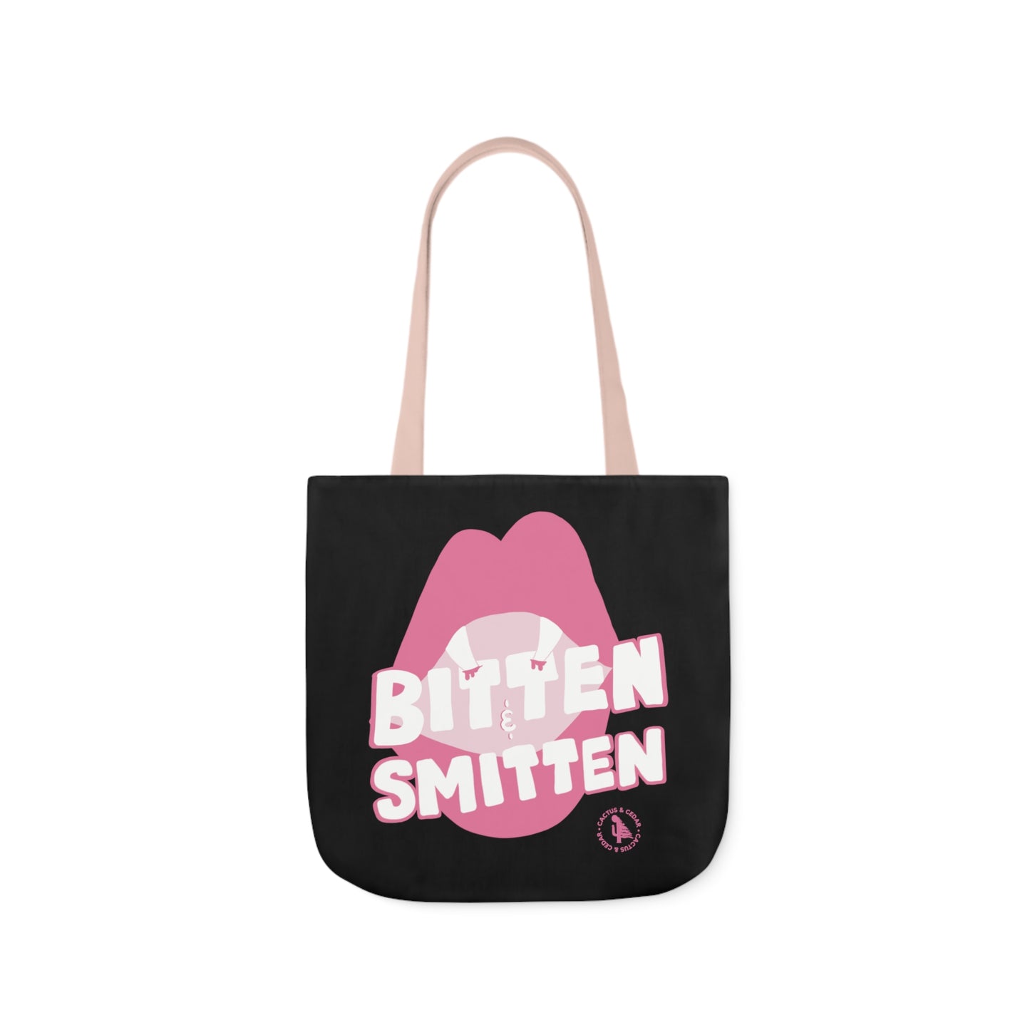 Bitten & Smitten Tote Bag / Pink Vamp Tote Bag / Pink Halloween Tote Bag / Polyester Canvas Tote Bag