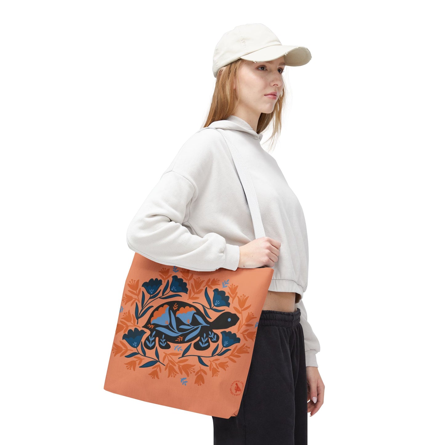Desert Tortoise Tote Bag / Floral Turtle Tote Bag