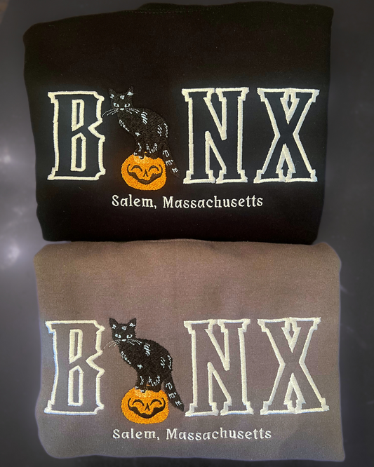 Binx Cat Crewneck Sweater / Embroidered Halloween Sweatshirts / Black Cat Crewneck