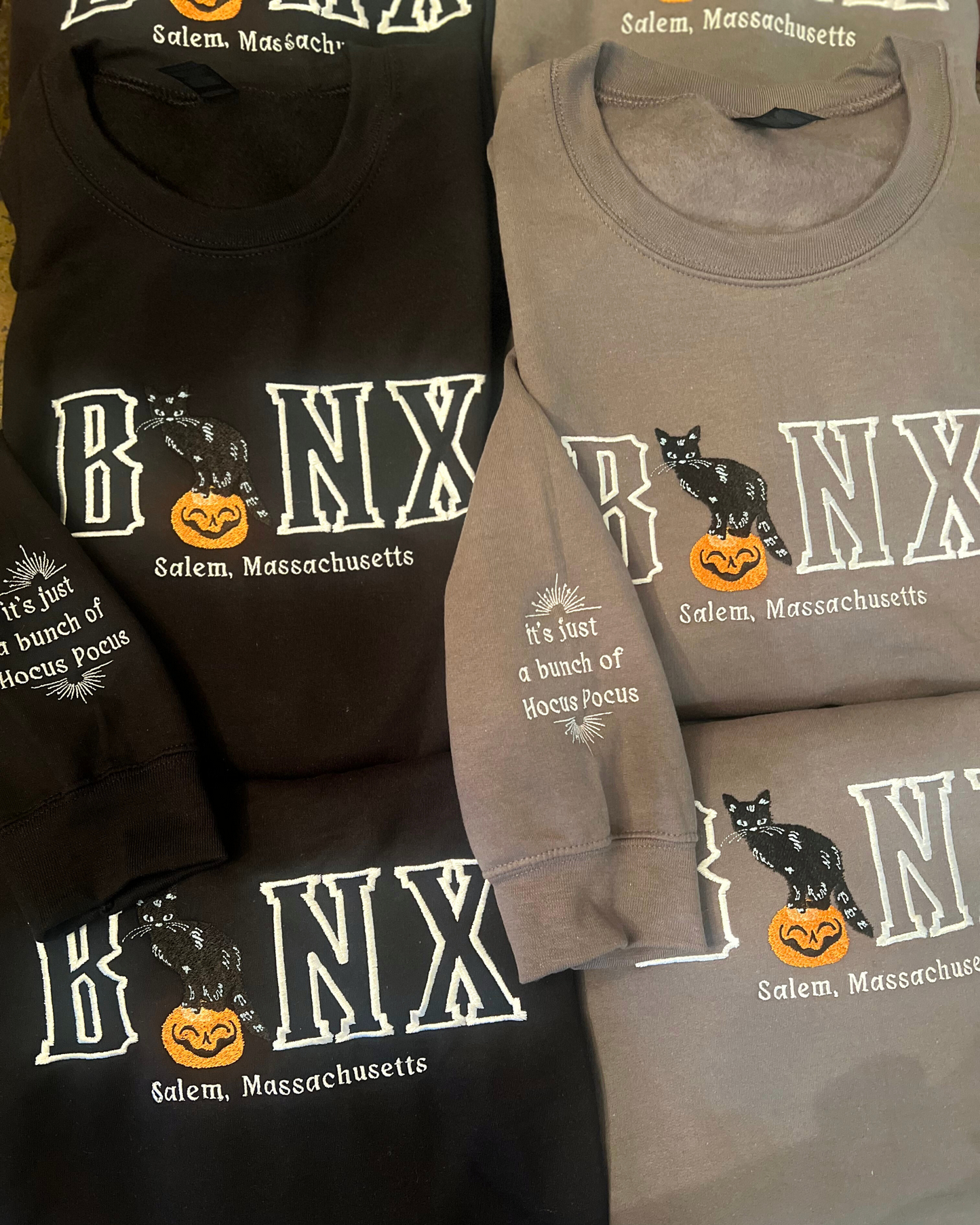 Binx Cat Crewneck Sweater / Embroidered Halloween Sweatshirts / Black Cat Crewneck