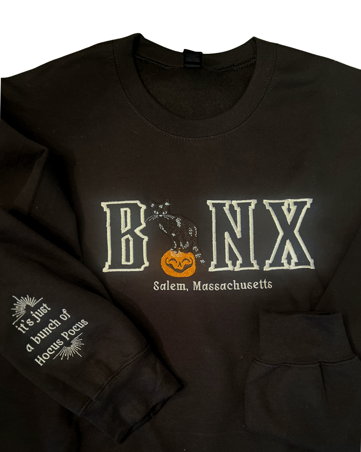 Binx Cat Crewneck Sweater / Embroidered Halloween Sweatshirts / Black Cat Crewneck