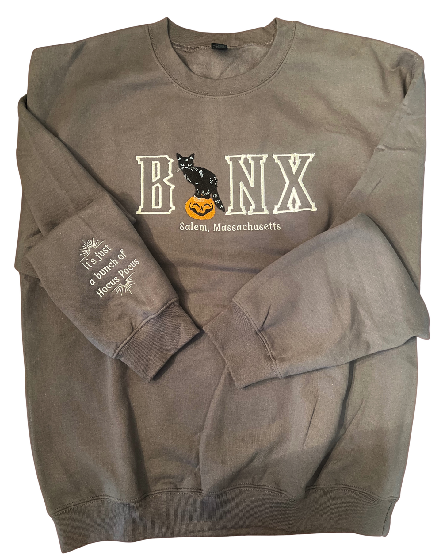 Binx Cat Crewneck Sweater / Embroidered Halloween Sweatshirts / Black Cat Crewneck