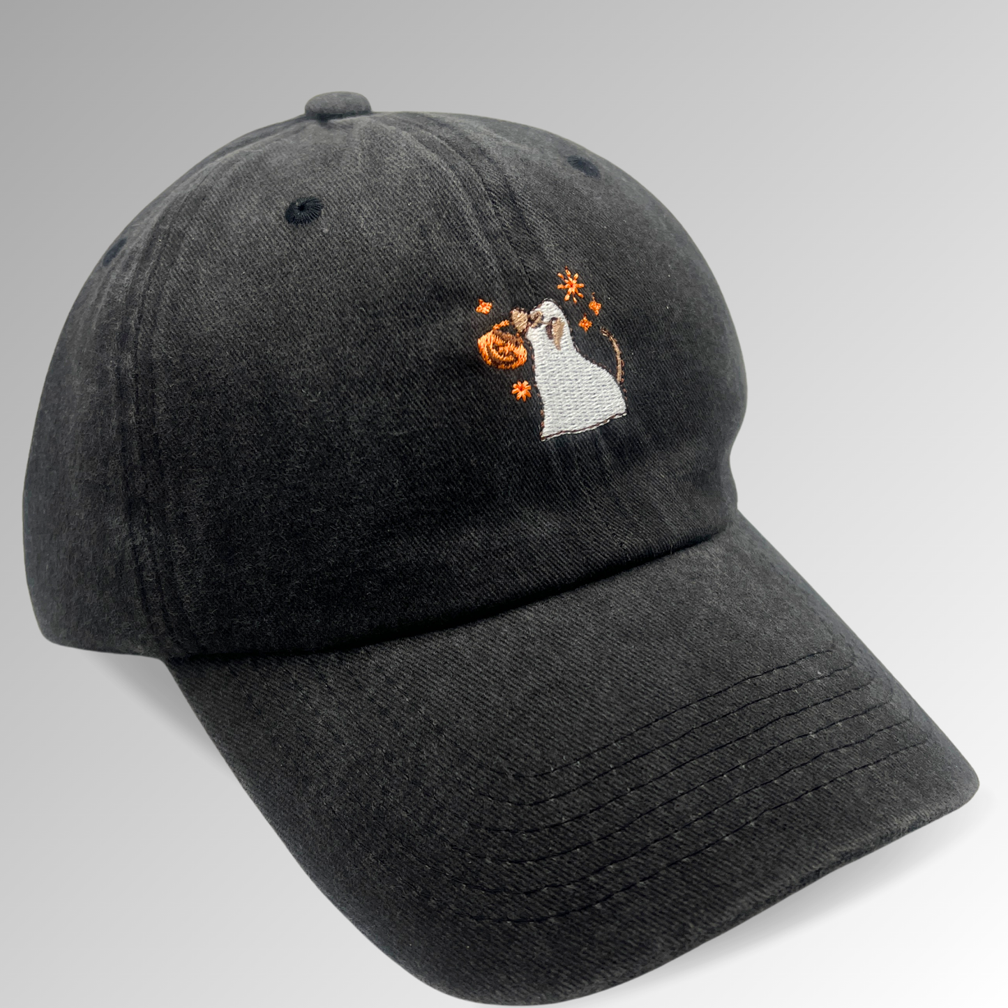 Ghost Dog Hat / Just Treats Please Hat / Halloween Embroidered Hat