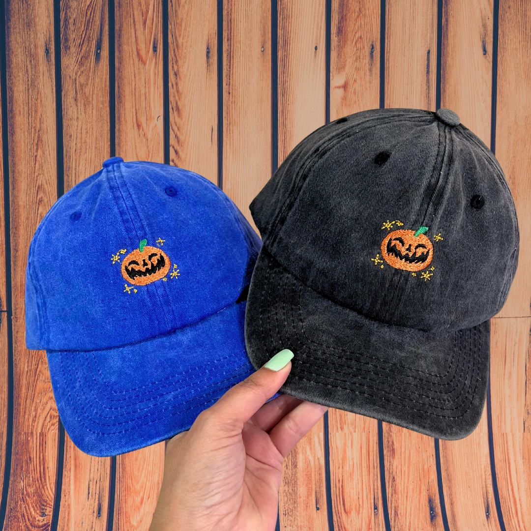 Grinning Jack Pumpkin Hat / Halloween Embroidered Hat