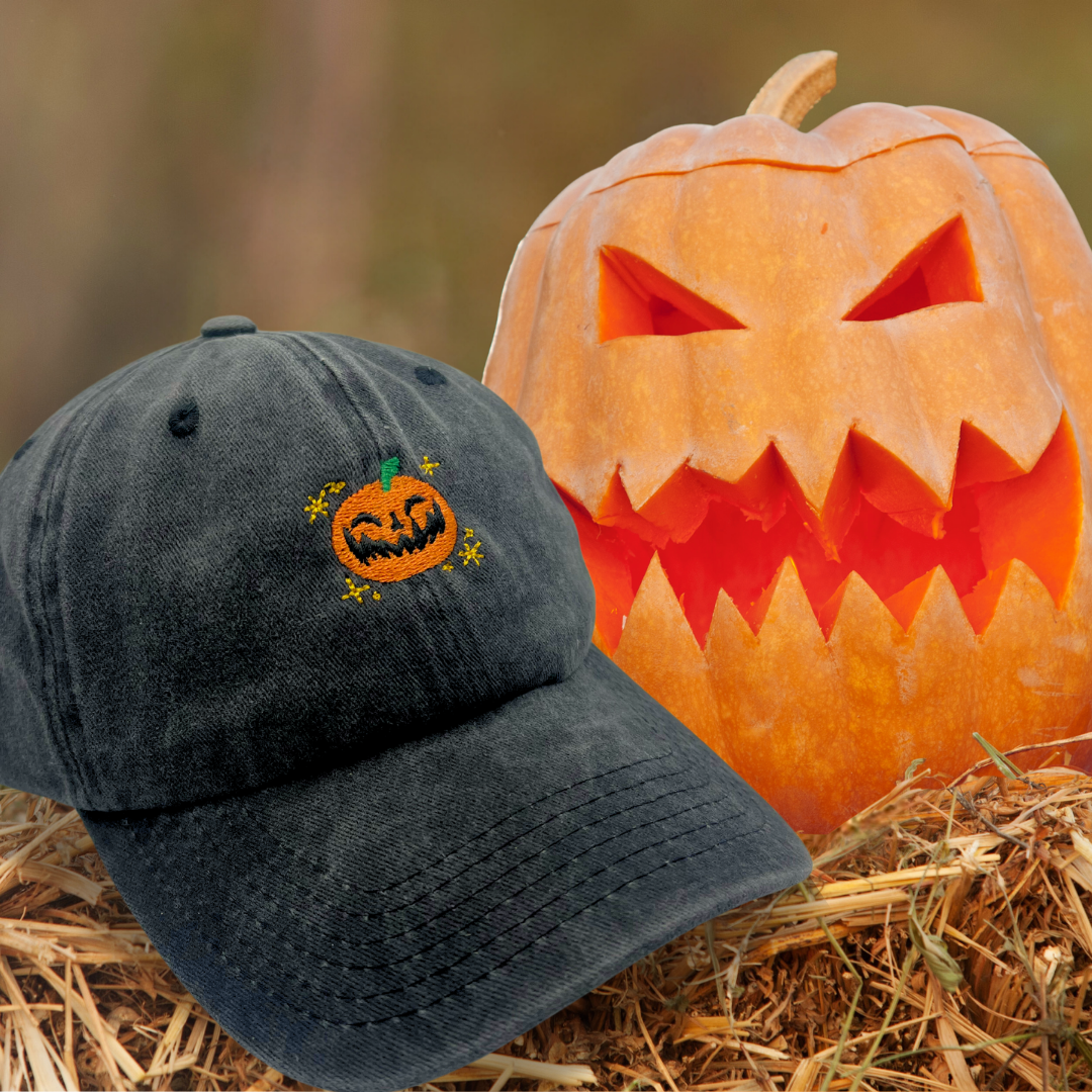 Grinning Jack Pumpkin Hat / Halloween Embroidered Hat