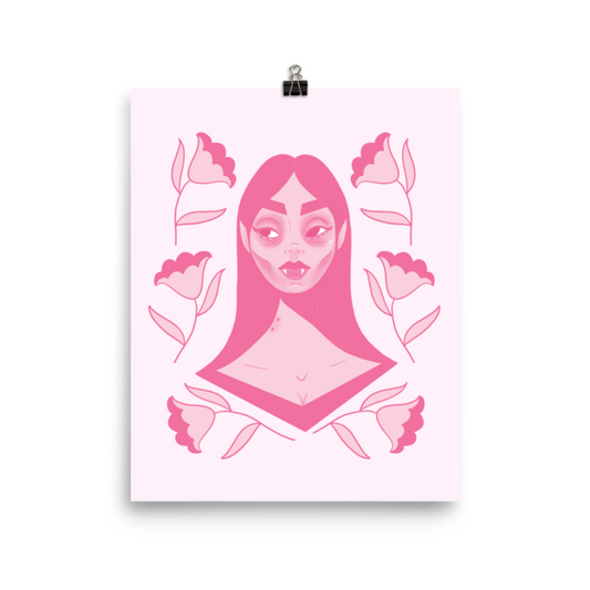 "Bitten & Smitten" Art Print / 5X7 / 8X10 / Pink Background / Pink Vampire Art