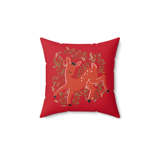 Deer Santa Polyester Square Pillow in Rudolph Red