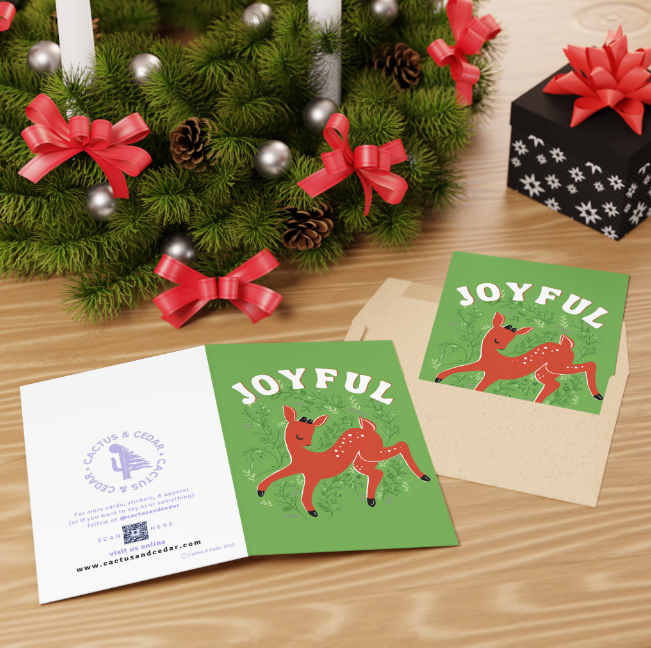 Joyful Reindeer Holiday Card (Green)