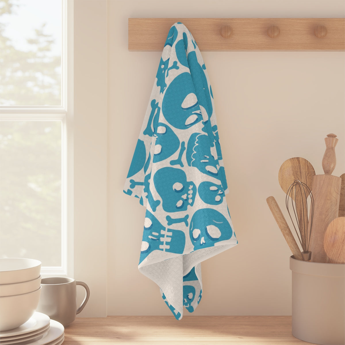 Blue Skull Towel / Halloween Kitchen Towel / Skeleton Decor / Halloween Dish Towel / Halloween Home Decor